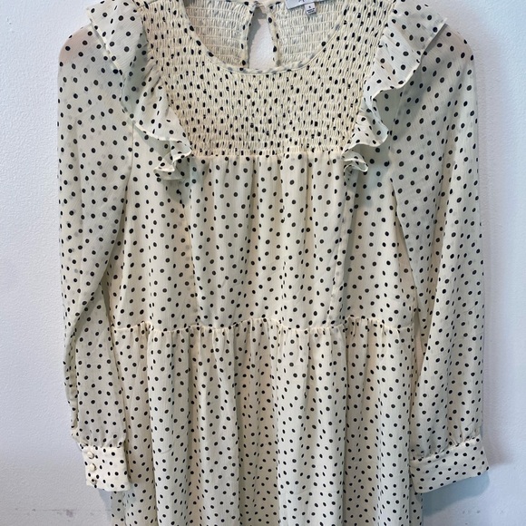 Madewell Smocked Ruffle Shoulder Midi Dress Dots Inkbrush Women's Small - Picture 4 of 6